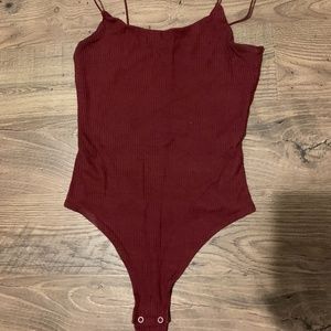 burgundy spaghetti strap body suit